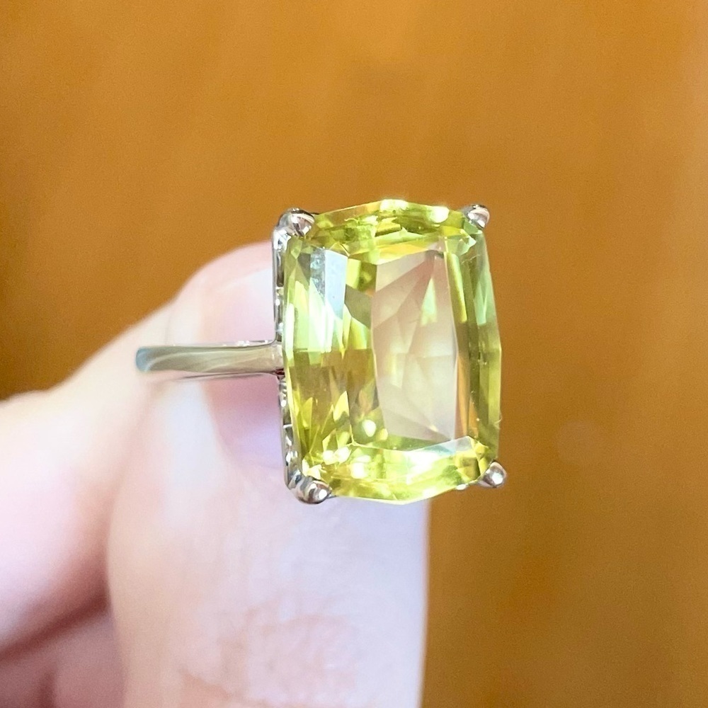14K Large Radiant 14 Carat Yellow Topaz Solitaire Solid White Gold Size … - Picture 8 of 11